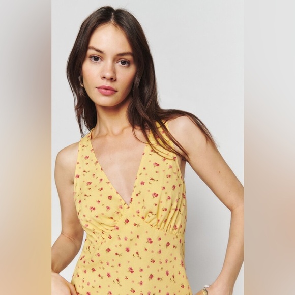 Reformation Calix Floral Print Mini Dress in Yellow - Size M - Picture 3 of 11